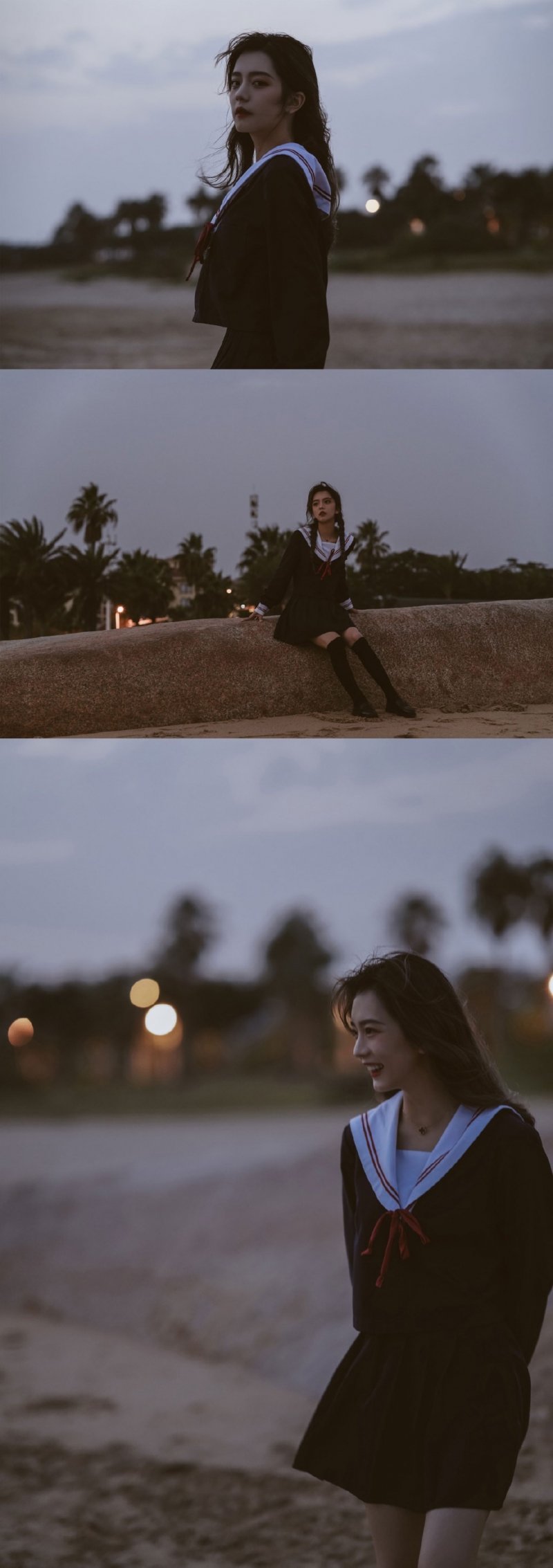 麻花辫美女学生妹日系制服写真