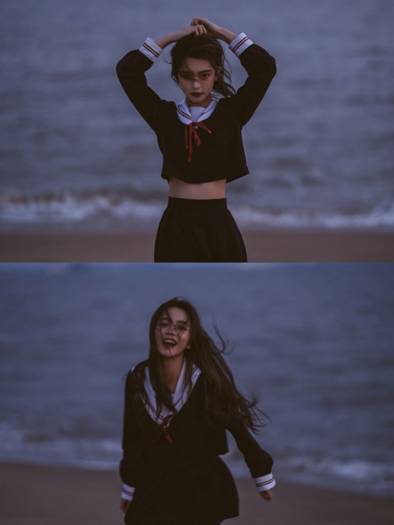 麻花辫美女学生妹日系制服写真