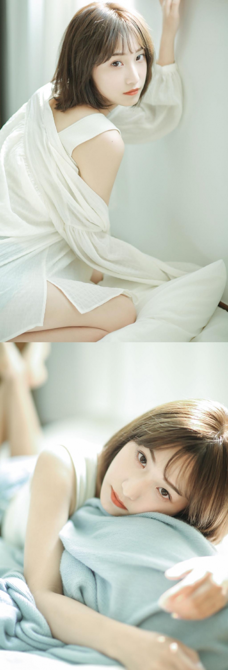 短发美女吊带香肩室内个人写真