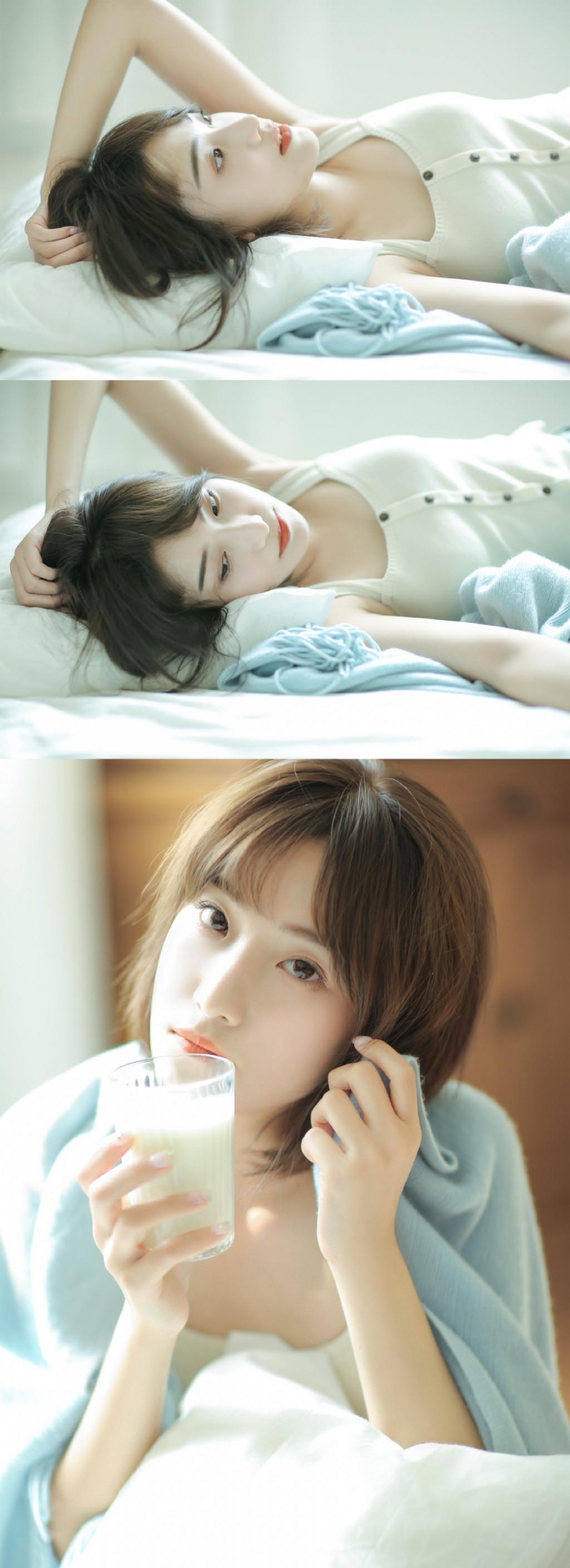 短发美女吊带香肩室内个人写真