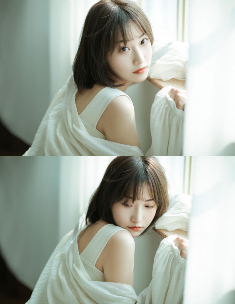 短发美女吊带香肩室内个人写真