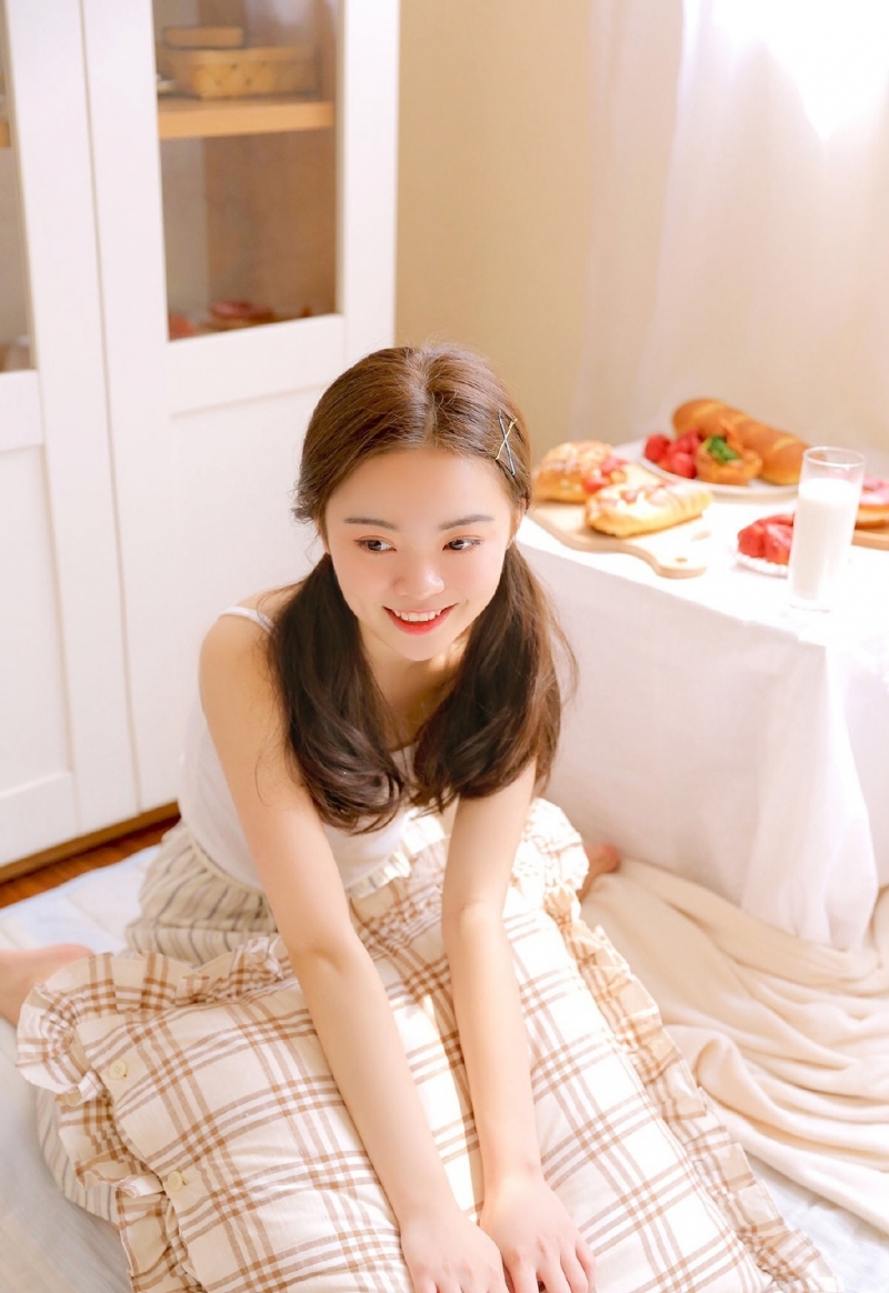 双马尾萌妹子吊带香肩私房写真