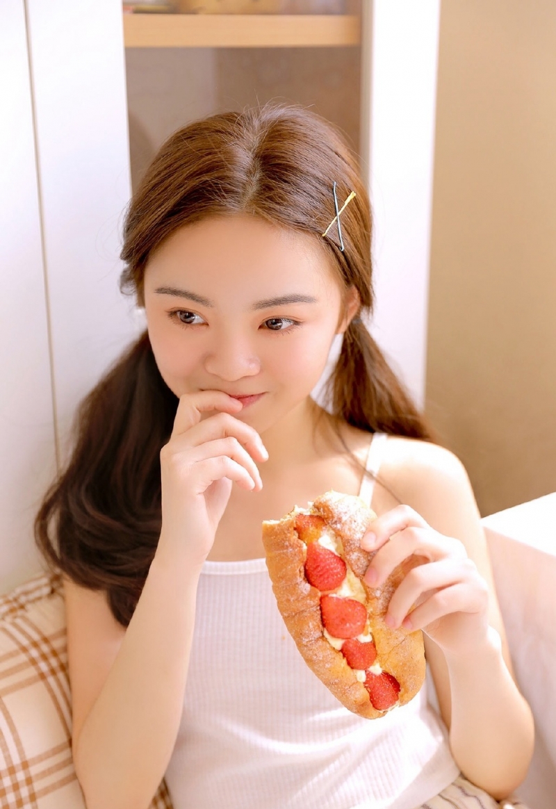 双马尾萌妹子吊带香肩私房写真