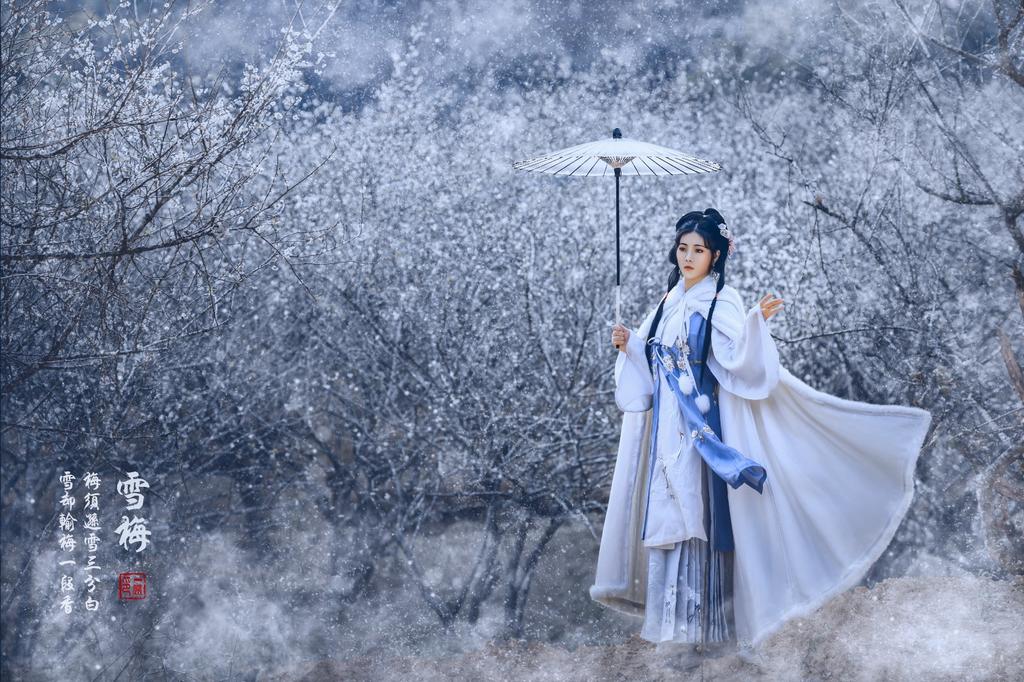 白衣古装美女漫天白雪唯美写真