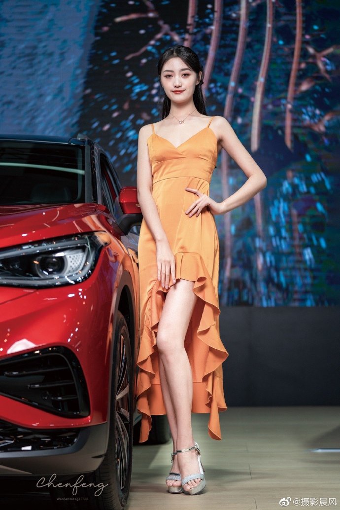 靓丽车模低胸短裙高跟美腿照片