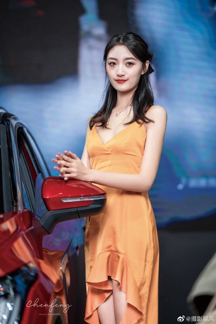 靓丽车模低胸短裙高跟美腿照片