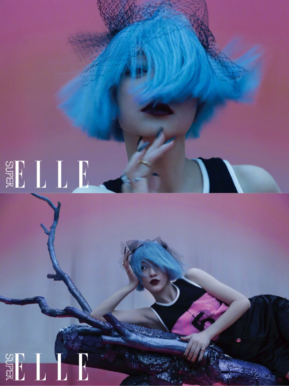 周迅黑唇唇环朋克十足时尚写真