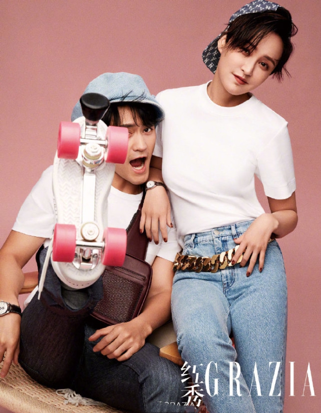 袁弘张歆艺同款短发同款笑容写真