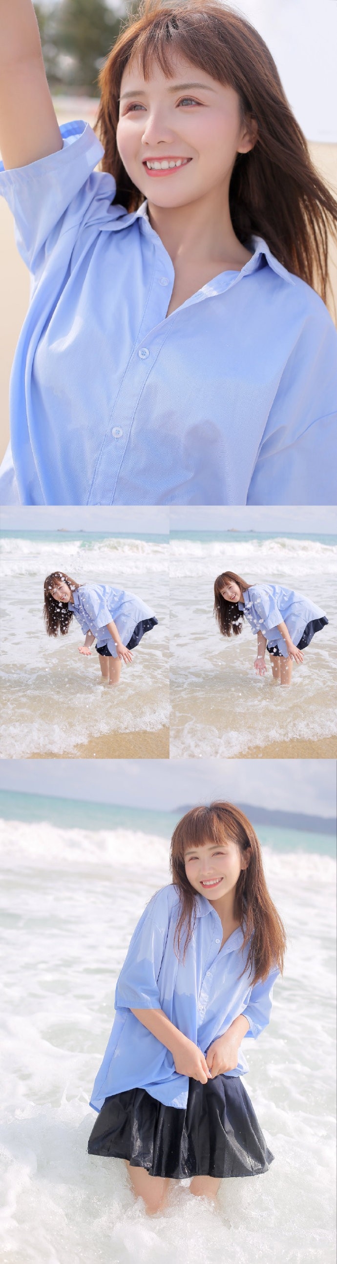 阳光下的清纯美女海边嬉戏美图