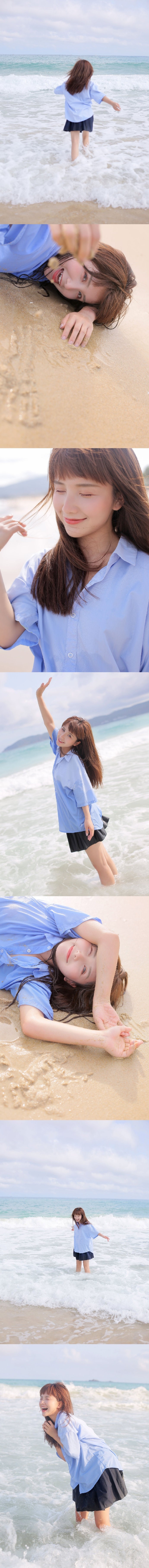 阳光下的清纯美女海边嬉戏美图