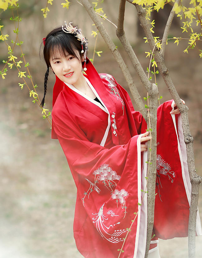 汉服美女红装素裹翩翩起舞美图