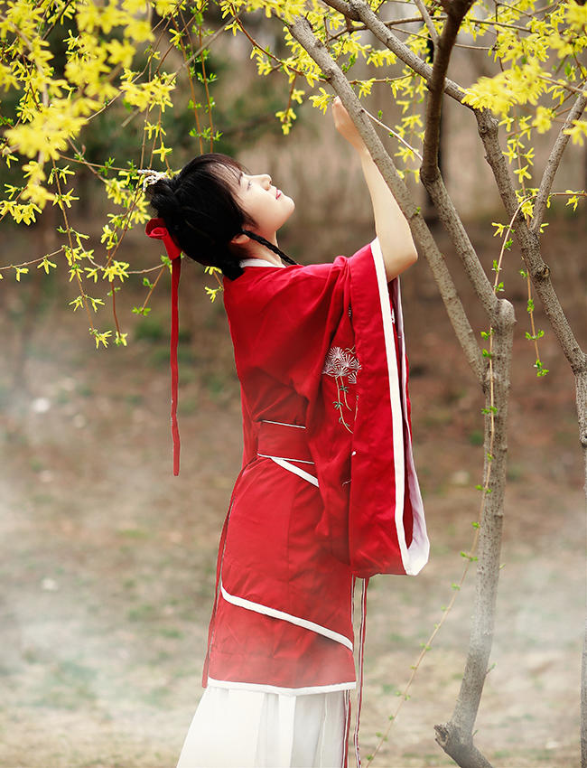 汉服美女红装素裹翩翩起舞美图