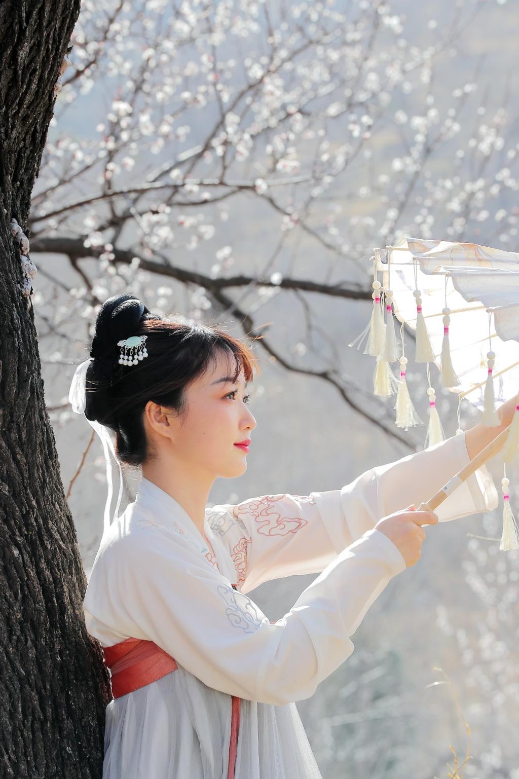 桃花树下汉服美女唯美古风摄影